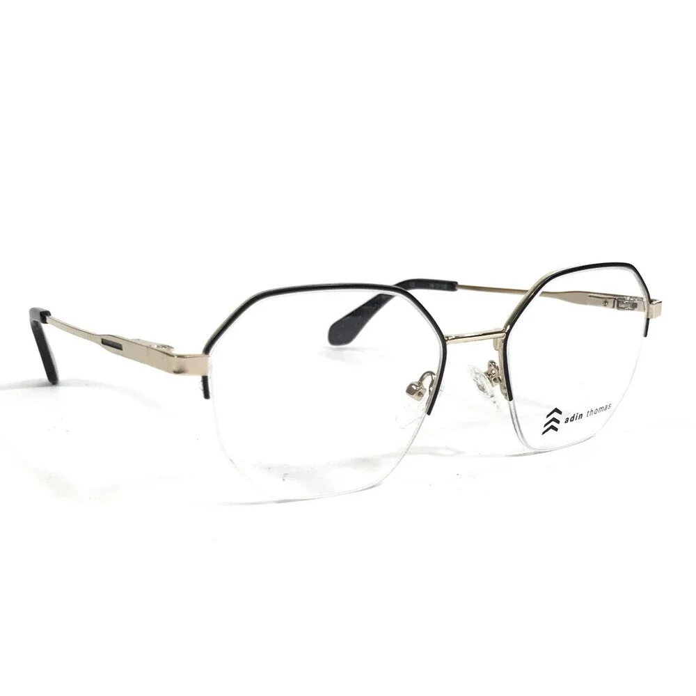 Adin Thomas Eyeglasses Frames AT-632 C2 Black Gold Hexagonal Wire Rim 49-17-135